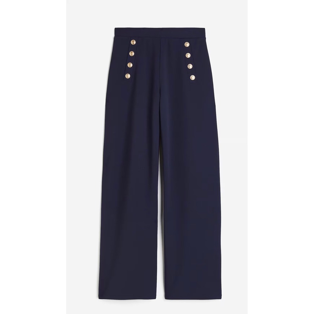 H&M Navy Blue High Waisted Gold Button Sailor Wide Leg Pants XS